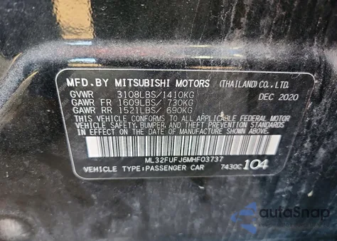 2021 Mitsubishi Mirage G4 Es z USA, uszkodzony, nr VIN ML32FUFJ6MHF03737
